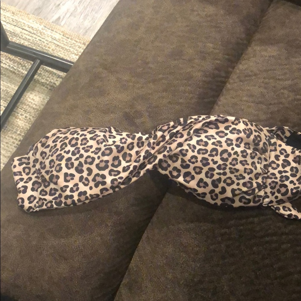 leopard print bandeau swim top